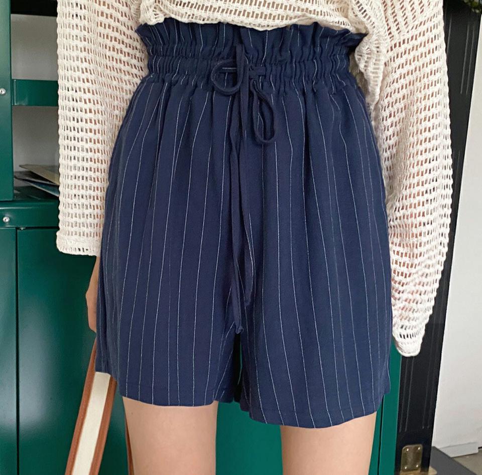 リネン混ストライプショートパンツ・全3色・t66758 レディース 【pt】ショートパンツ 短パン パンツ ズボン ストライプ柄 リネン ウエストゴム カジュアル ラフ 楽ちん ワンマイルウェア 大人 ハイウエスト ストリング 春 夏 韓国ファッション
