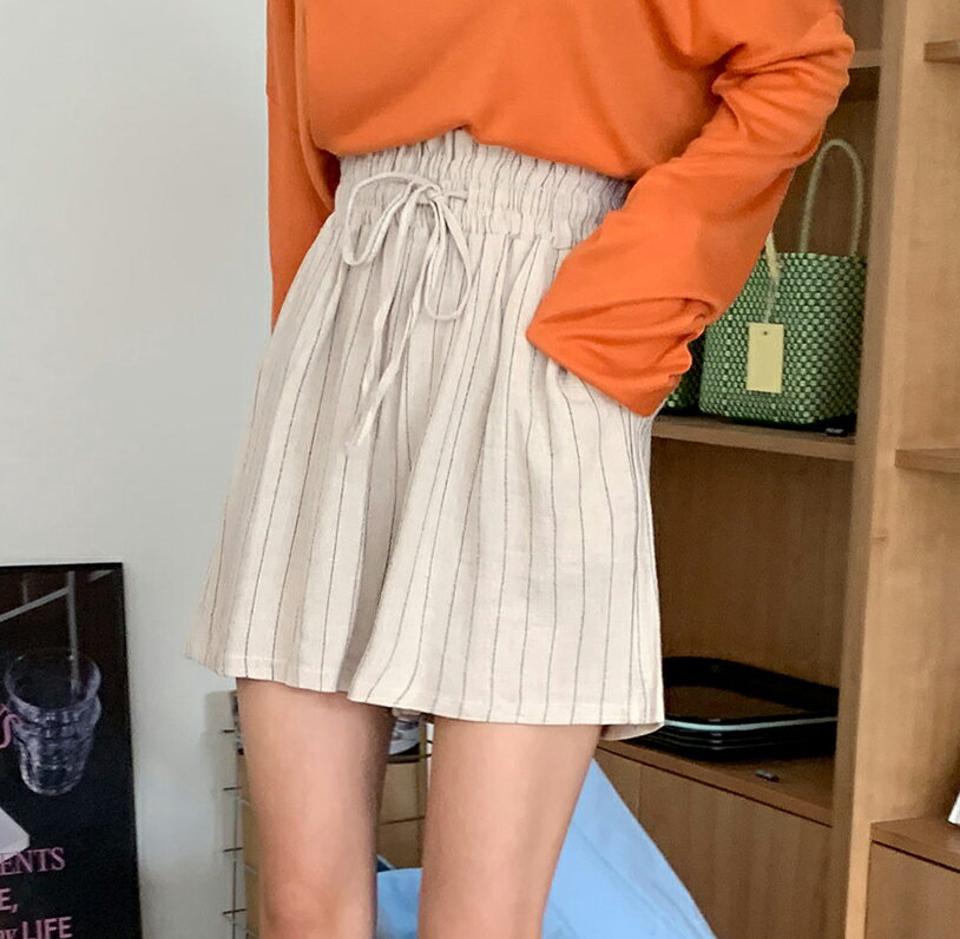 リネン混ストライプショートパンツ・全3色・t66758 レディース 【pt】ショートパンツ 短パン パンツ ズボン ストライプ柄 リネン ウエストゴム カジュアル ラフ 楽ちん ワンマイルウェア 大人 ハイウエスト ストリング 春 夏 韓国ファッション
