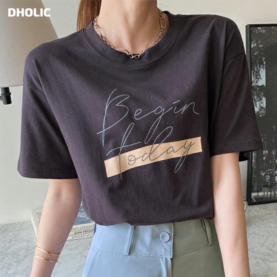 レタリング半袖Tシャツ・全3色・b00629 レディース 【tops】トップス Tシャツ ロゴ ロゴT 半袖 レタリング ドロップショルダー 楽ちん ラフ カジュアル ゆったり 春 夏 カジュアル かわいい 可愛い 韓国ファッション ハイホリHIHOLLI