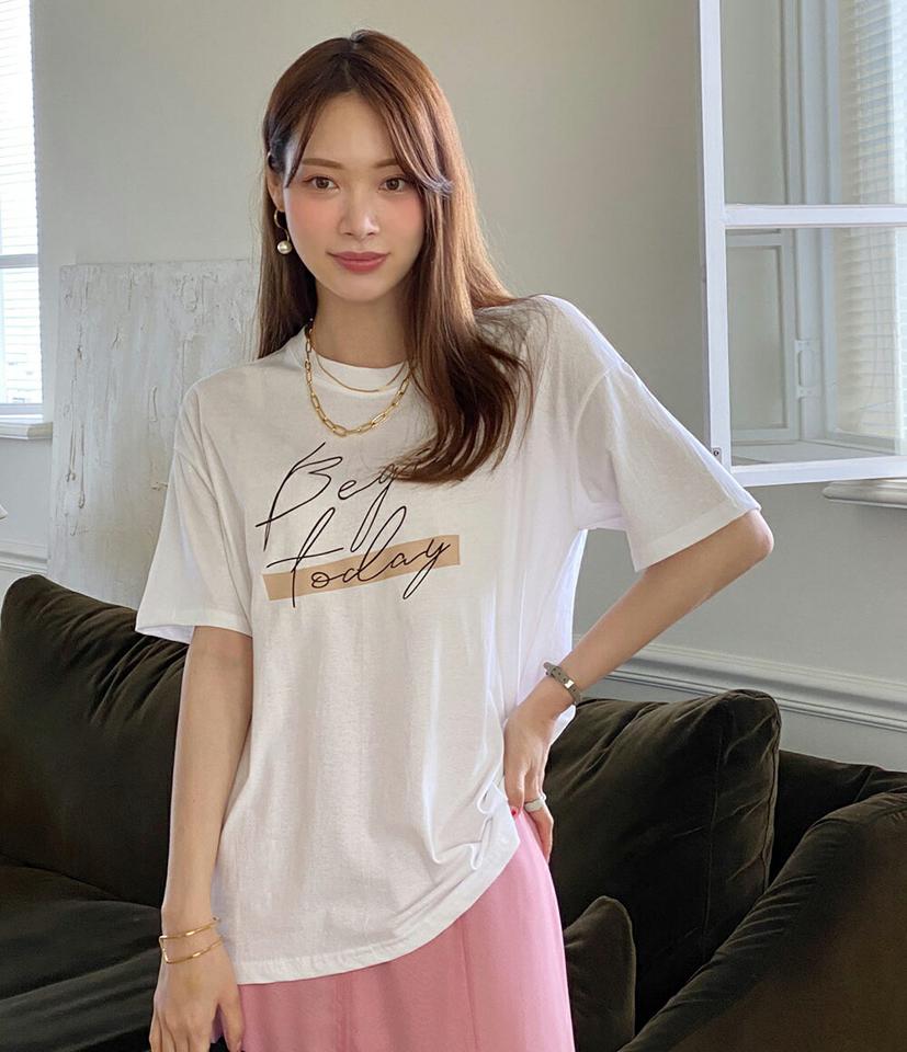 レタリング半袖Tシャツ・全3色・b00629 レディース 【tops】トップス Tシャツ ロゴ ロゴT 半袖 レタリング ドロップショルダー 楽ちん ラフ カジュアル ゆったり 春 夏 カジュアル かわいい 可愛い 韓国ファッション ハイホリHIHOLLI
