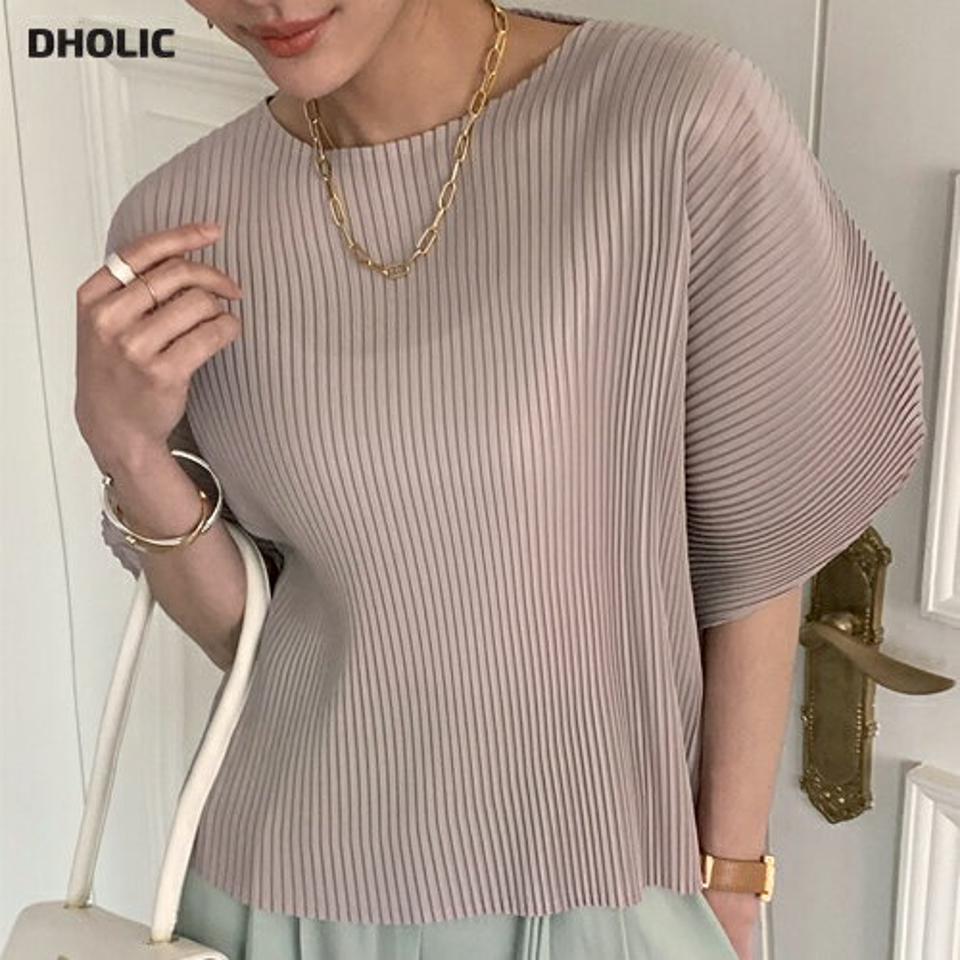 【10%OFF】ボートネックプリーツブラウス・全4色・b00632 レディース 【bl】ブラウス トップス 半袖 単色 柄 模様 プリーツ ユニーク パステル ボートネック 体型カバー 二の腕カバー ゆったり 楽ちん 春 夏 カジュアル ベージュ 韓国ファッション ハイホリHIHOLLI blsセール