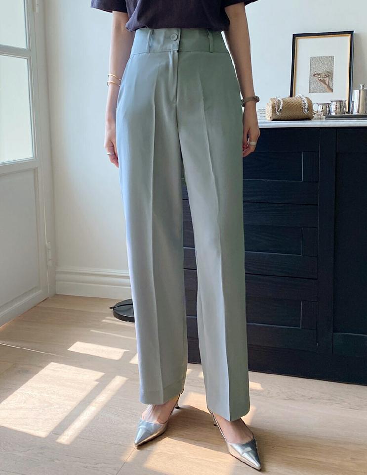ワイドフィットスラックス・全3色・t00653 レディース 【pt】パンツ ロング丈 カラーパンツ 単色 無地 シンプル ベーシック オフィスカジュアル パステル ワイド フルレングス 春 夏 秋 緑 フェミニン 大人っぽ 韓国ファッション ハイホリHIHOLLI