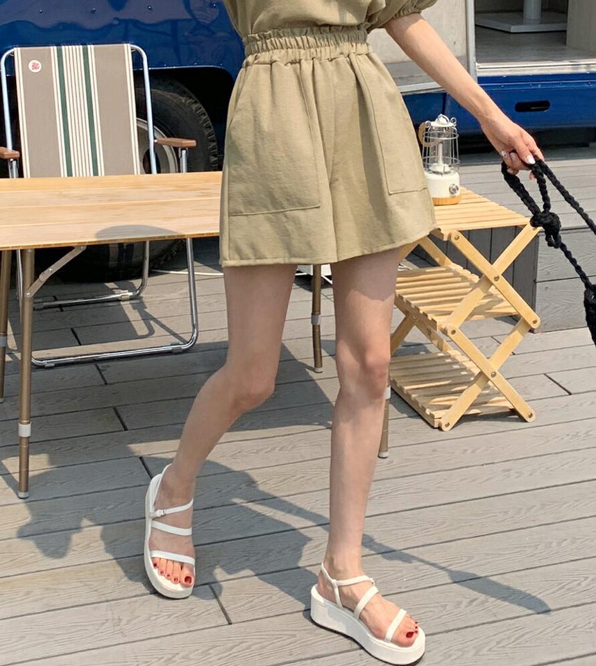 ウエストゴムショートパンツ・全3色・t67604 レディース 【pt】パンツ ズボン ショートパンツ 短パン ウエストゴム 単色 無地 ベーシック シンプル カジュアル ラフ ワイド ハイウエスト シャーリング 春 夏 韓国ファッション