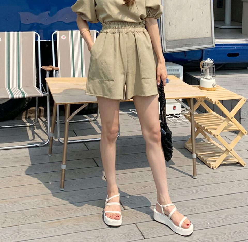 ウエストゴムショートパンツ・全3色・t67604 レディース 【pt】パンツ ズボン ショートパンツ 短パン ウエストゴム 単色 無地 ベーシック シンプル カジュアル ラフ ワイド ハイウエスト シャーリング 春 夏 韓国ファッション