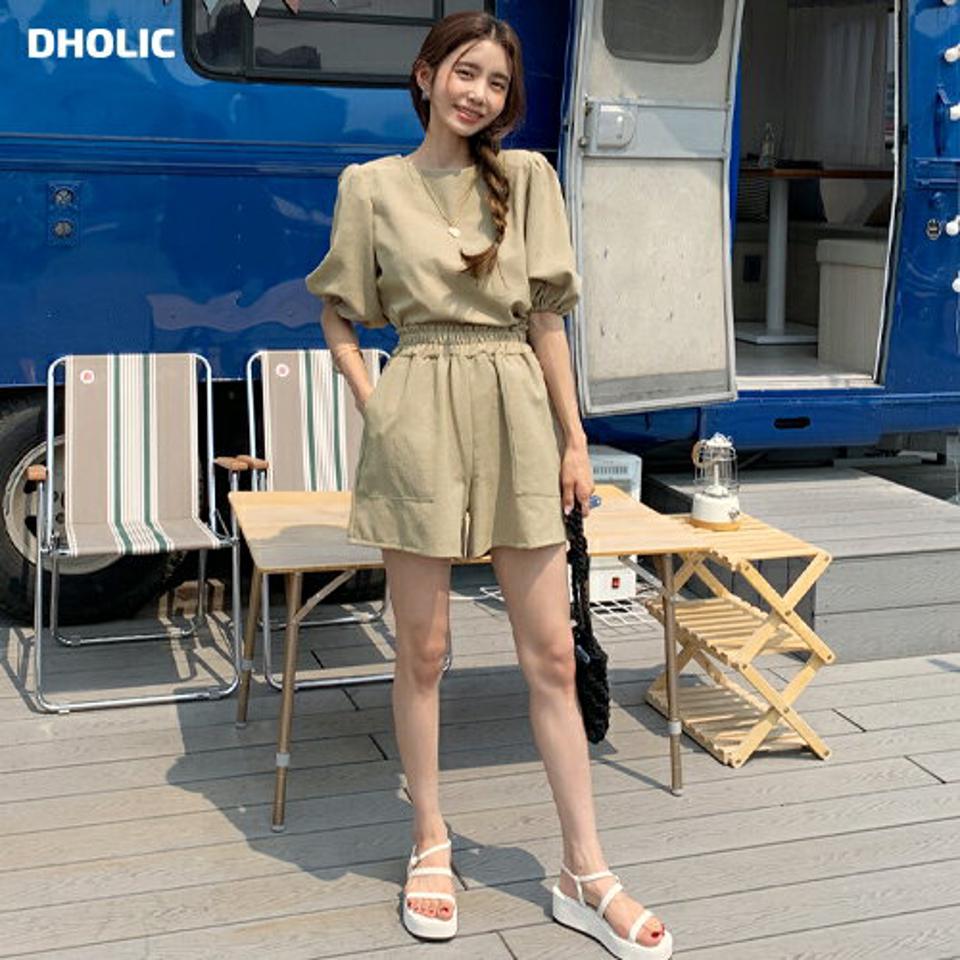 ラウンドパフブラウス&ウエストゴムショートパンツSET・全3色・t67603 レディース 【pt】セットアップ setup トップス ブラウス 半袖 ショートパンツ 短パン ズボン パンツ ウエストゴム 単色 無地 カジュアル 春 夏 韓国ファッション