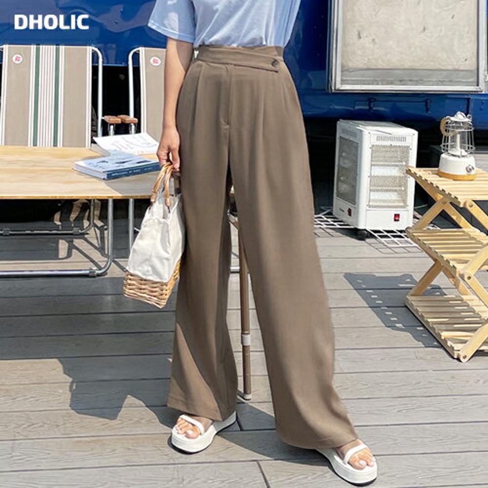 バックゴムダイアゴナルボタンスラックス・全3色・t67611 レディース 【pt】スラックス パンツ ズボン ロングパンツ 単色 無地 シンプル ベーシック 大人 カジュアル オフィスカジュアル ストレート ワイド フルレングス 春 夏 韓国ファッション