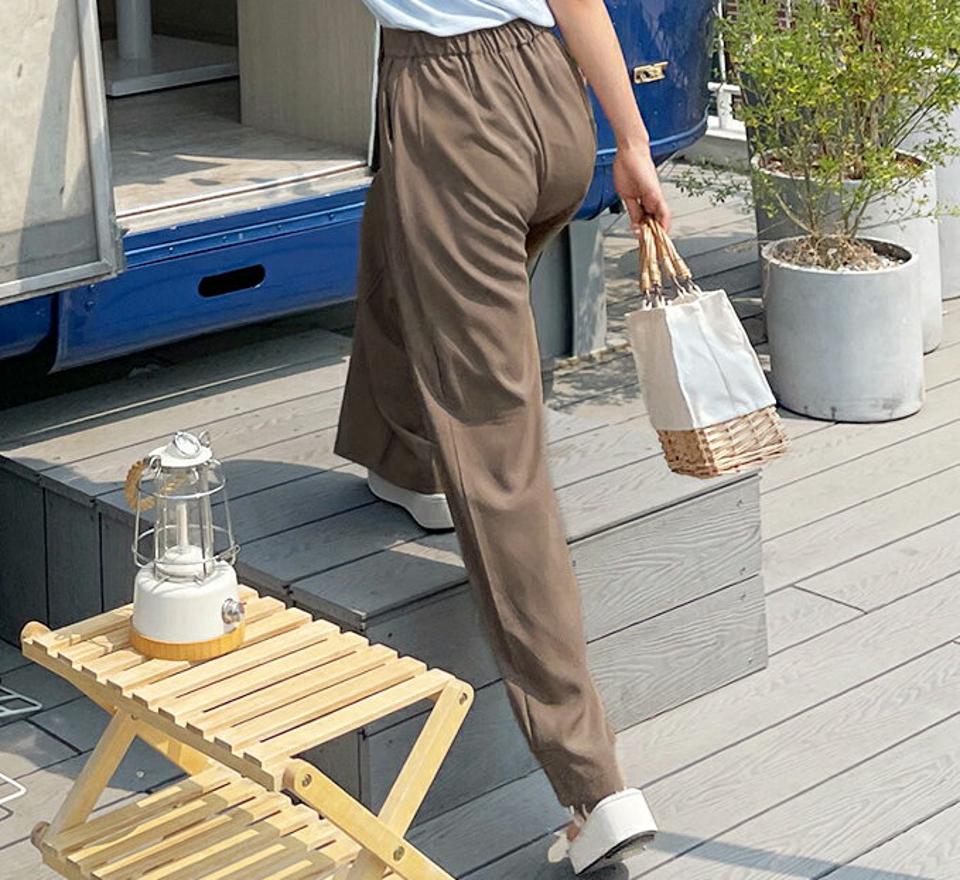 バックゴムダイアゴナルボタンスラックス・全3色・t67611 レディース 【pt】スラックス パンツ ズボン ロングパンツ 単色 無地 シンプル ベーシック 大人 カジュアル オフィスカジュアル ストレート ワイド フルレングス 春 夏 韓国ファッション