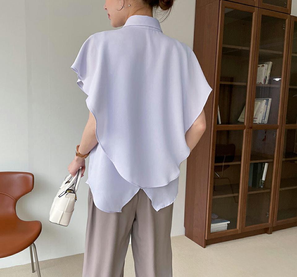 ≪人気商品再入荷≫フェイクパールカラーブラウス・全4色・e72368 レディース 【bl】ブラウス トップス 無地 シンプル 半袖 二の腕カバー パステル 襟 パールボタン オフィス 春 夏 上品 きれいめ フェミニン 韓国ファッション ハイホリHIHOLLI