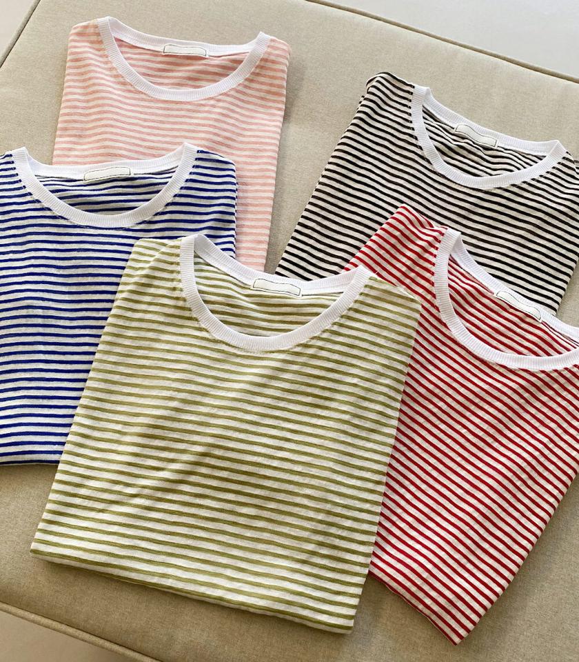 ラウンドボーダーフレンチスリーブTシャツ・全5色・b67153 レディース 【tops】トップス Tシャツ ボーダーT ボーダー柄 半袖 ラウンドネック ショートスリーブ フレンチスリーブ カジュアル ラフ 春 夏 韓国ファッション