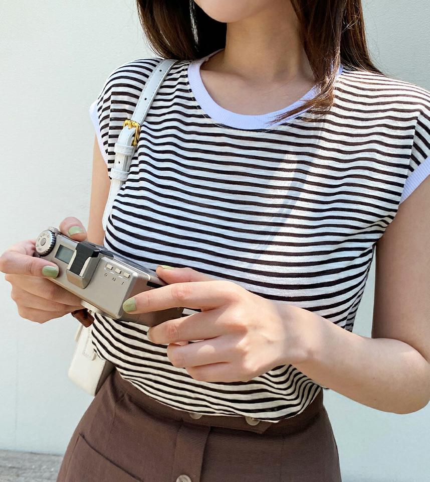 ラウンドボーダーフレンチスリーブTシャツ・全5色・b67153 レディース 【tops】トップス Tシャツ ボーダーT ボーダー柄 半袖 ラウンドネック ショートスリーブ フレンチスリーブ カジュアル ラフ 春 夏 韓国ファッション