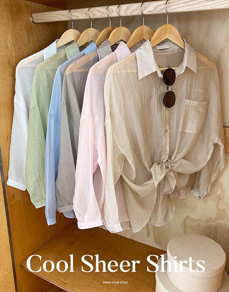 シースルーシャツ・全6色・t72188 レディース 【bl】トップス シャツ 長袖 襟 ボタン シースルー シアー 体型カバー ルーズ ドロップショルダー 透け感 春 夏 爽やか パステル 春 夏 大人っぽ きれいめ フェミニン 韓国ファッション ハイホリHIHOLLI