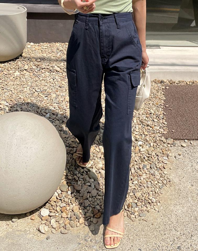 ストレートカーゴパンツ・全2色・t72446 レディース 【pt】パンツ ロング丈 単色 無地 シンプル ベーシック ストレート カーゴ パステル ハイウエスト 脚長 綿 コットン ストレート フルレングス 春 夏 カジュアル 韓国ファッション ハイホリHIHOLLI