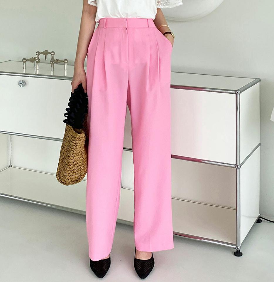 ワイドフィットタックスラックス・全4色・t72465 レディース 【pt】スラックス パンツ ロング丈 単色 無地 シンプル ベーシック ワイド タック 楽ちん ゆったり 体型カバー ストレート カラーパンツ 水色 春 夏 カジュアル 韓国ファッション ハイホリHIHOLLI