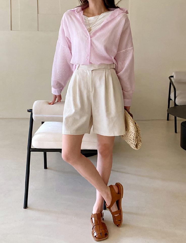 ストライプルーズフィットシャツ・全4色・t72466 レディース 【bl】ブラウス トップス 長袖 シャツ 襟 ボタン 柄 模様 ストライプ柄 ルーズ シアー 体型カバー ゆったり 春 夏 パステル ピンストライプ ピンク フレンチ 韓国ファッション ハイホリHIHOLLI