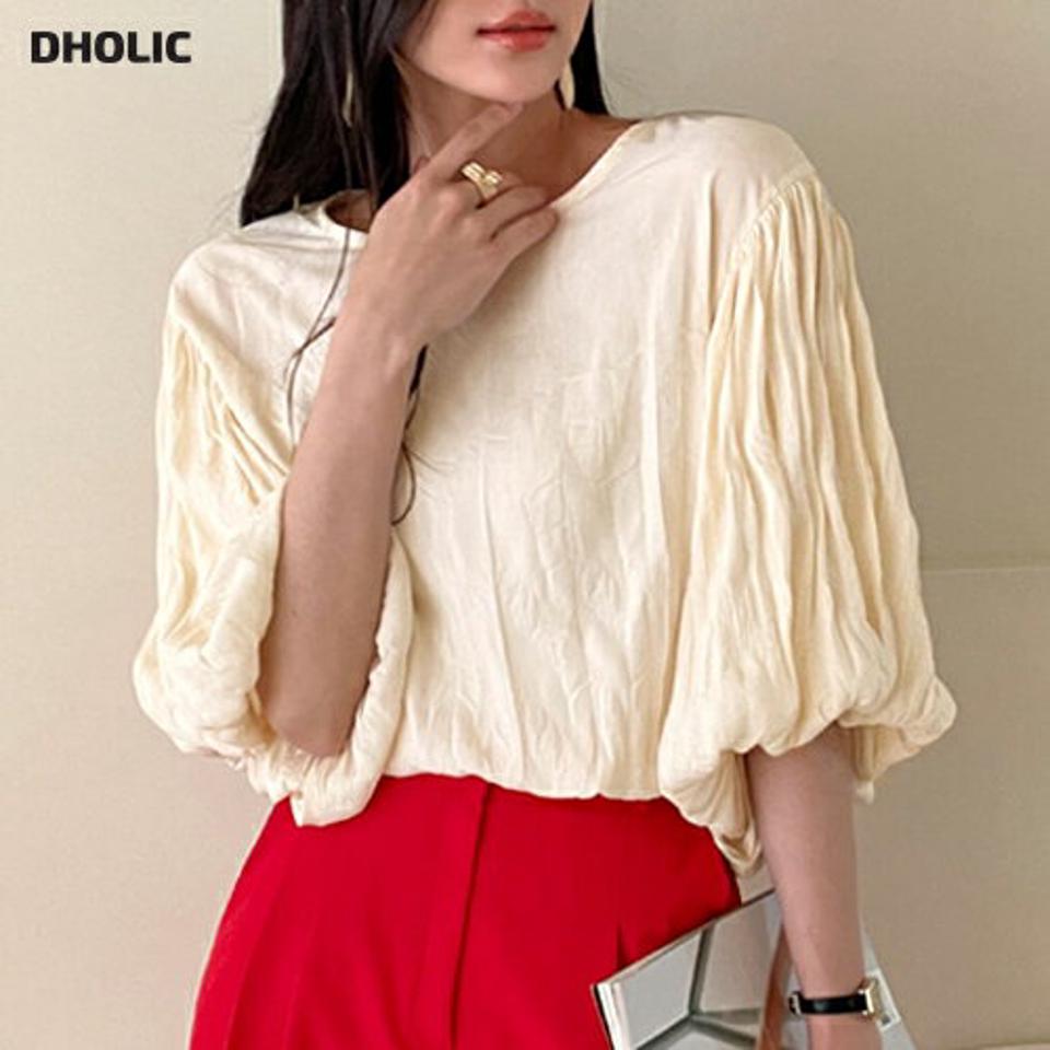 【10%OFF】リンクルバルーンブラウス・全3色・b72429 レディース 【bl】ブラウス トップス 七分丈 7分丈 7分袖 七分袖 単色 リンクル パステル 体型カバー 二の腕カバー 楽ちん ルーズフィット バルーン 春 夏 カジュアル 韓国ファッション ハイホリHIHOLLI blsセール