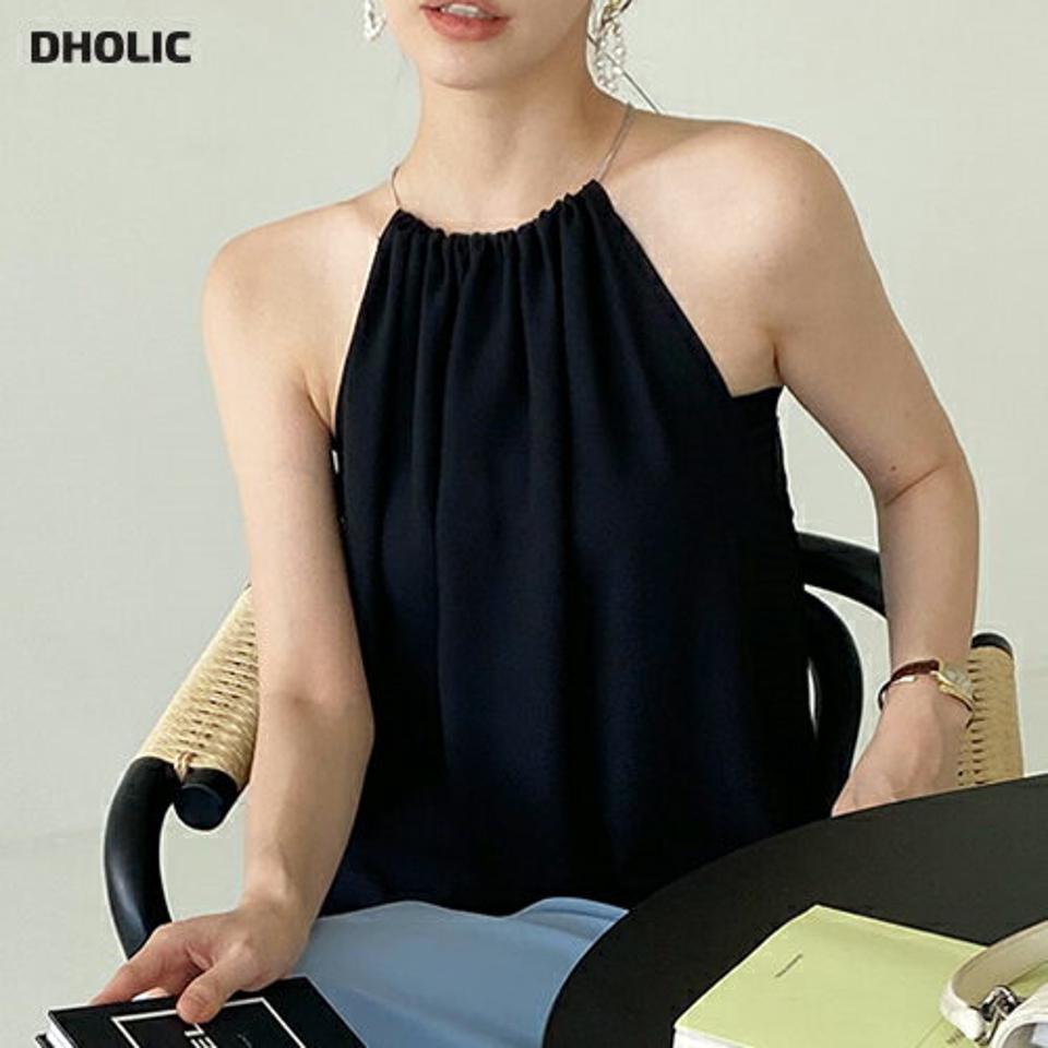 チェーン付フレアノースリーブ・全3色・t72427 レディース 【tops】トップス ノースリーブ スリーブレス 単色 チェーン シンプル 肩見せ 肌見せ フレア ギャザー アメリカンスリーブ 春 夏 大人っぽ セクシー 韓国ファッション ハイホリHIHOLLI