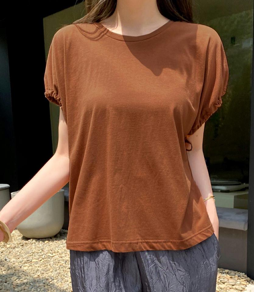 コットンストリングスリーブTシャツ・全3色・t72424 レディース 【tops】トップス Tシャツ 半袖 コットン 綿 単色 無地 シンプル ストリング 体型カバー ルーズ ドルマン フレンチスリーブ 春 夏 カジュアル 韓国ファッション ハイホリHIHOLLI