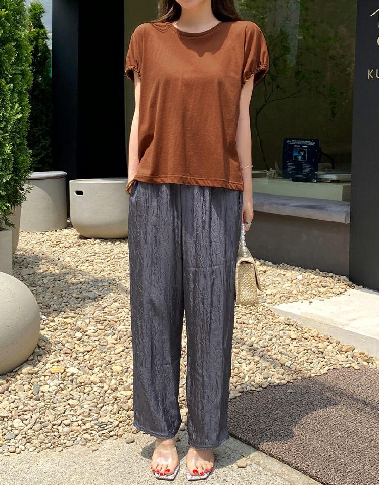 コットンストリングスリーブTシャツ・全3色・t72424 レディース 【tops】トップス Tシャツ 半袖 コットン 綿 単色 無地 シンプル ストリング 体型カバー ルーズ ドルマン フレンチスリーブ 春 夏 カジュアル 韓国ファッション ハイホリHIHOLLI