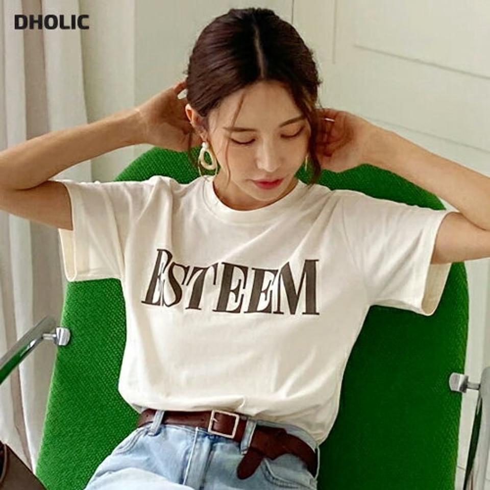 ESTEEMレタリングTシャツ・全4色・b00740 レディース 【tops】トップス Tシャツ 半袖 ロゴ ロゴT レタリング カジュアル ラフ 大人 ラウンドネック 春 夏 韓国ファッション