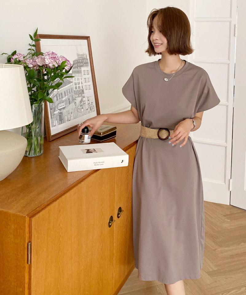 【10%OFF】ラウンドワンピース・全4色・t67203 レディース 【ops】ワンピース ロング丈 ロングワンピース 半袖 ラウンドネック 単色 無地 シンプル ベーシック カジュアル ラフ ドルマンスリーブ 二の腕カバー 春 夏 韓国ファッション opsセール