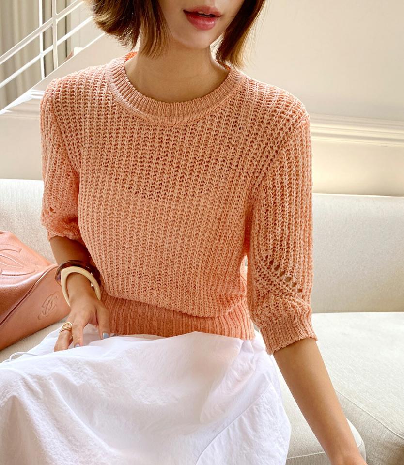 【タイム特価】ラウンドネックニット・全5色・t67186 レディース 【tops】トップス ニット 半袖 ハーフスリーブ パンチング シンプル カジュアル ラフ ラウンドネック 単色 無地 シンプル ゆったり 透かし編み 春 夏 韓国ファッション 【TS】セール