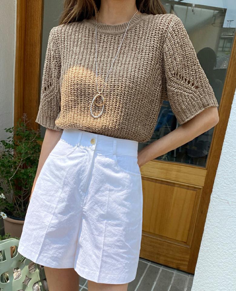 【タイム特価】ラウンドネックニット・全5色・t67186 レディース 【tops】トップス ニット 半袖 ハーフスリーブ パンチング シンプル カジュアル ラフ ラウンドネック 単色 無地 シンプル ゆったり 透かし編み 春 夏 韓国ファッション 【TS】セール