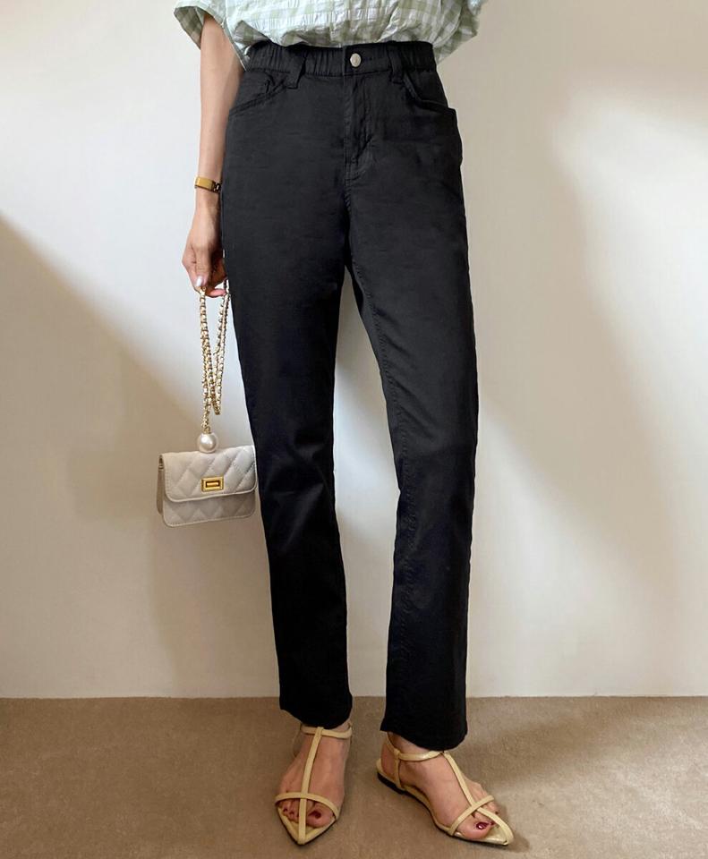 シークレットゴムストレートパンツ・全3色・b67207 レディース 【pt】パンツ ズボン ロングパンツ ストレート 単色 無地 シンプル ベーシック ハイウエスト カジュアル ラフ ベルトループ 春 夏 秋 韓国ファッション