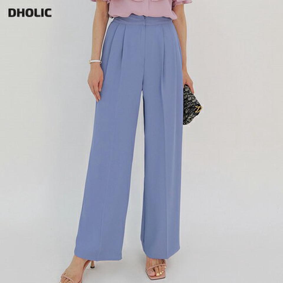 タックワイドスラックス・全5色・t00339 レディース 【pt】スラックス パンツ ロング丈 単色 無地 シンプル ベーシック ワイド 体型カバー 楽ちん ゆったり オフィスカジュアル 春 夏 大人っぽ フェミニン 青 韓国ファッション ハイホリHIHOLLI