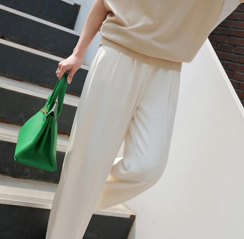 タックワイドスラックス・全5色・t00339 レディース 【pt】スラックス パンツ ロング丈 単色 無地 シンプル ベーシック ワイド 体型カバー 楽ちん ゆったり オフィスカジュアル 春 夏 大人っぽ フェミニン 青 韓国ファッション ハイホリHIHOLLI