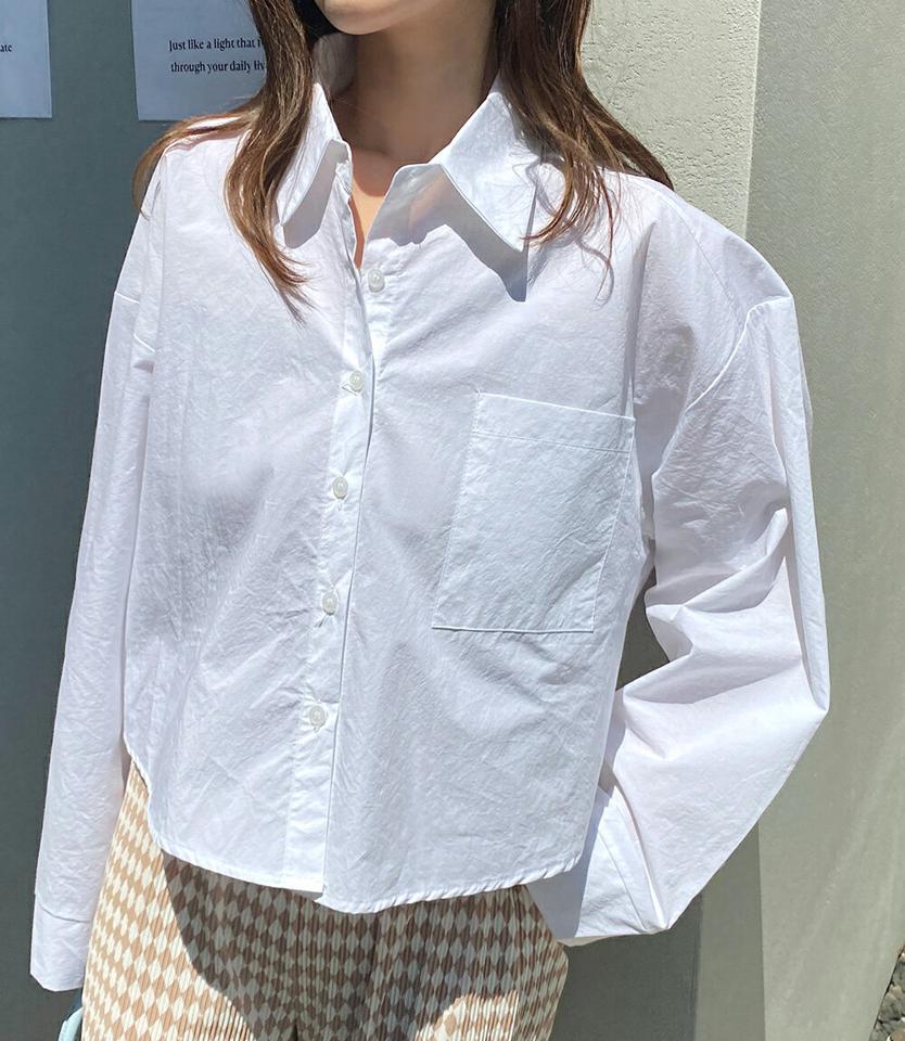 2TYPEクロップドカラーシャツ・全4色・t01086 レディース 【bl】ブラウス トップス シャツ 長袖 柄 模様 ストイプ 無地 単色 べーシック 襟 ボタン ゆったり 楽ちん ルーズ 体型カバー クロップド丈 春 夏 カジュアル 韓国ファッション