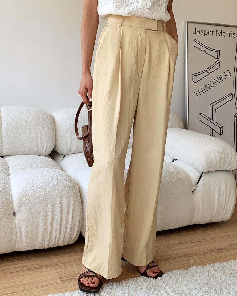 ワンタックワイドスラックス・全3色・t01102 レディース 【pt】スラックス パンツ ズボン ロングパンツ ワイドパンツ タック 単色 無地 シンプル 大人 ベーシック オフィスカジュアル ハイウエスト ベルトループ 黄色 春 夏 韓国ファッション