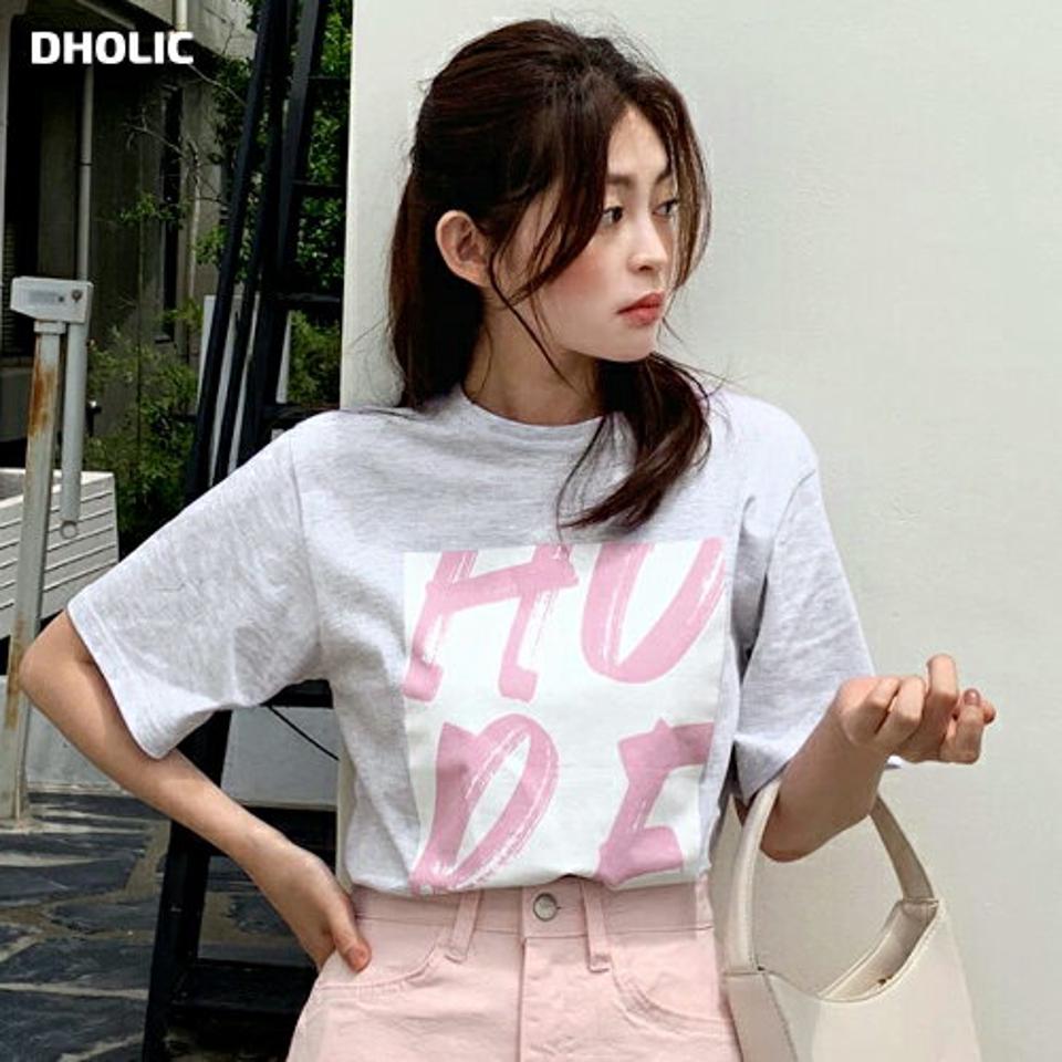 【10%OFF】スクエアプリントTシャツ・全3色・b66773 レディース 【tops】トップス Tシャツ 半袖 ハーフスリーブ ロゴ ロゴT プリント カジュアル ラフ ラウンドネック ルーズ 春 夏 韓国ファッション セール SALE