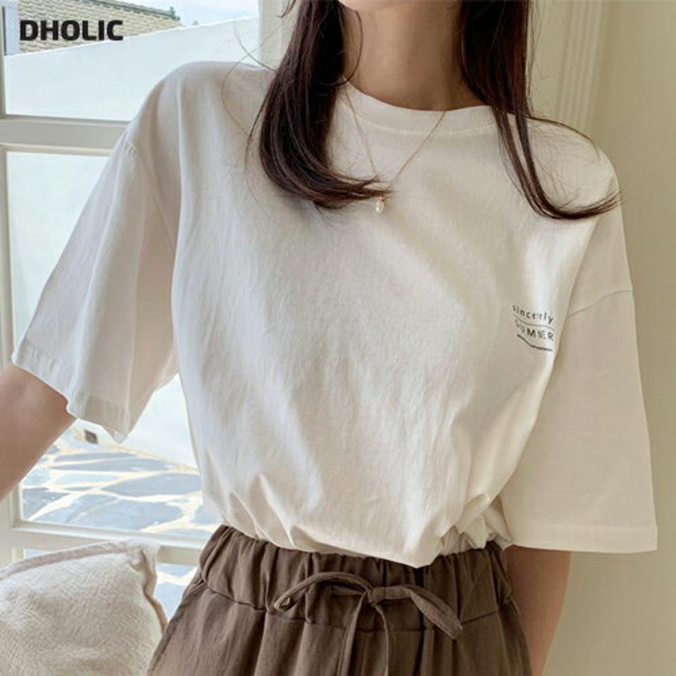 ドローイングバックレタリングTシャツ・全3色・t66774 レディース 【tops】トップス Tシャツ 半袖 ハーフスリーブ ロゴ レタリング バックプリント ラウンドネック ゆったり 春 夏 韓国ファッション
