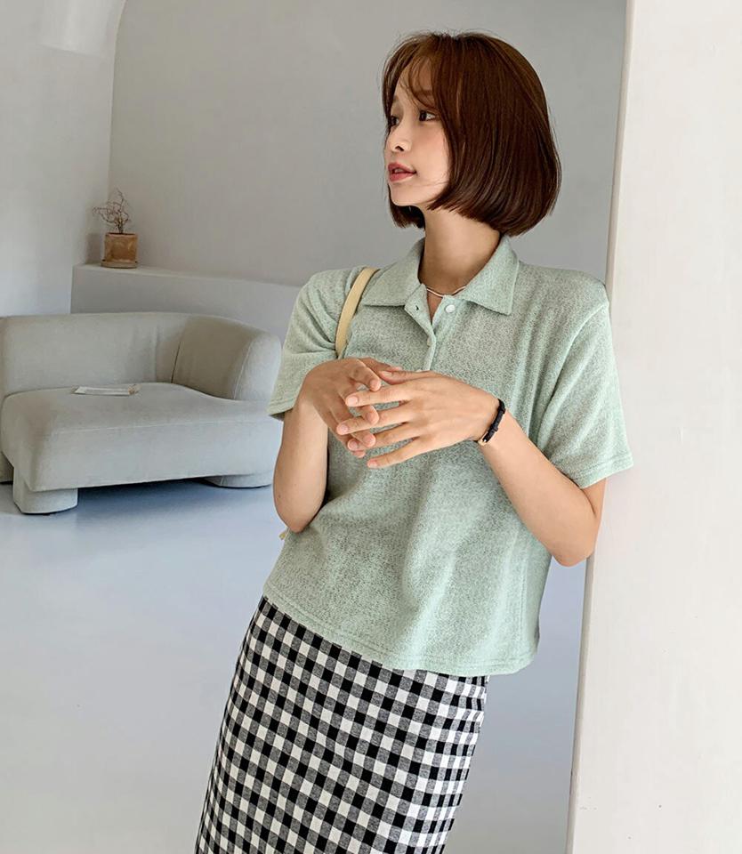 ポロカラー半袖Tシャツ・全7色・t66775 レディース 【tops】トップス Tシャツ 半袖 ポロ襟 襟コン タオル風 生地 シンプル カジュアル スポーティ— テニス かわいい 可愛い 黄色 春 夏 韓国ファッション