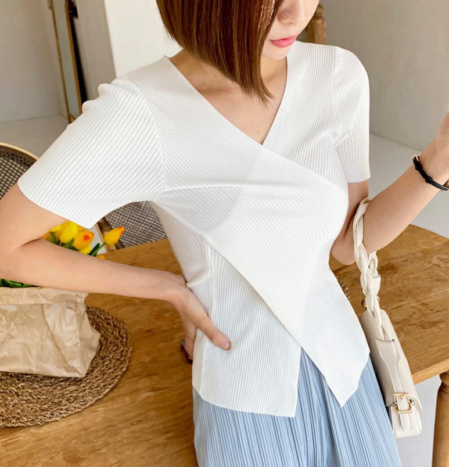 【10%OFF】2WAYクロスリブニット・全6色・t66781 レディース 【tops】トップス ニット 半袖 ハーフスリーブ オフショルダー 肩出し クロス リブ シンプル 上品 sky 大人 きれいめ 春 夏 韓国ファッション セール SALE