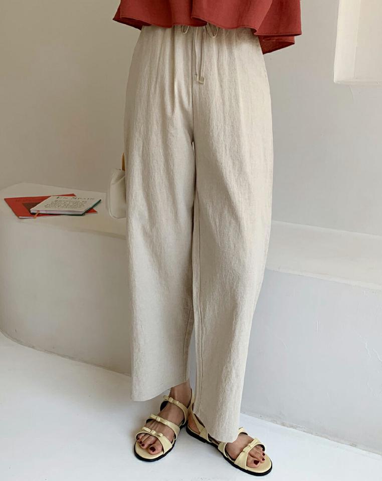 【10%OFF】リネン混ストリングワイドパンツ・全4色・b66795 レディース 【pt】パンツ ズボン ロングパンツ ワイドパンツ ストリング ウエストゴム 単色 無地 シンプル リネン カジュアル ラフ ストレート ハイウエスト ポケット 春 夏 韓国ファッション セール SALE