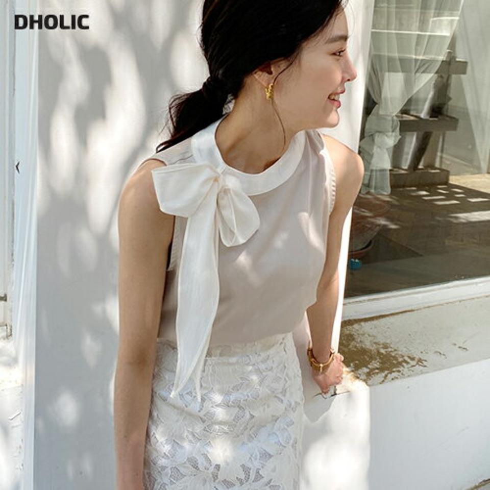 ストラップ付配色ノースリーブ・全2色・b72214 レディース 【tops】トップス ノースリーブ スリーブレス ストラップ付 配色 柄 模様 りぼん リボン サテン 光沢 お呼ばれ 春 夏 フェミニン 上品 大人っぽ 韓国ファッション ハイホリHIHOLLI