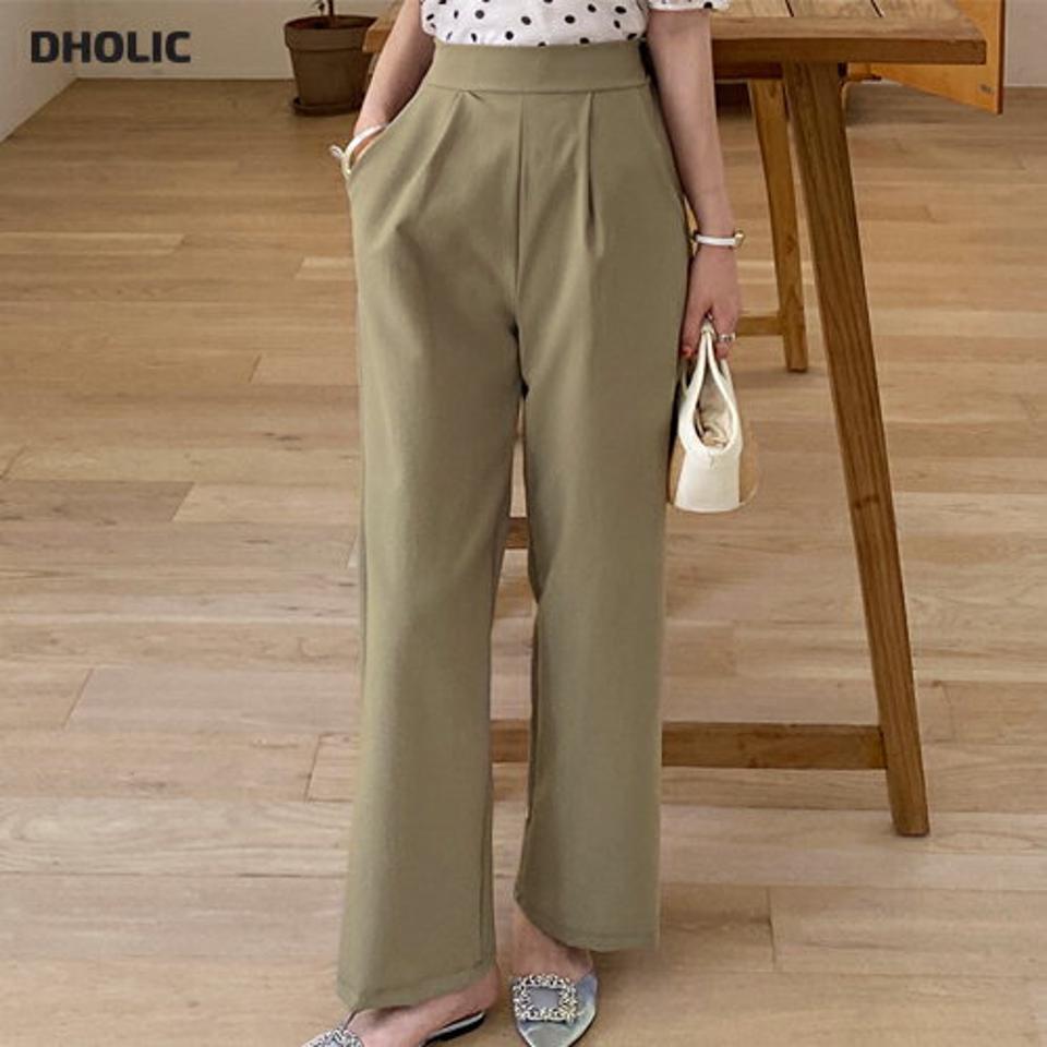 【10%OFF】ワイドスラックス・全3色・t72198 レディース 【pt】スラックス パンツ ロング丈 カラーパンツ 無地 シンプル ベーシック ワイド タック 体型カバー ストレート 春 夏 秋 大人っぽ カジュアル カーキ 緑 きれいめ 韓国ファッション ハイホリHIHOLLI セール SALE