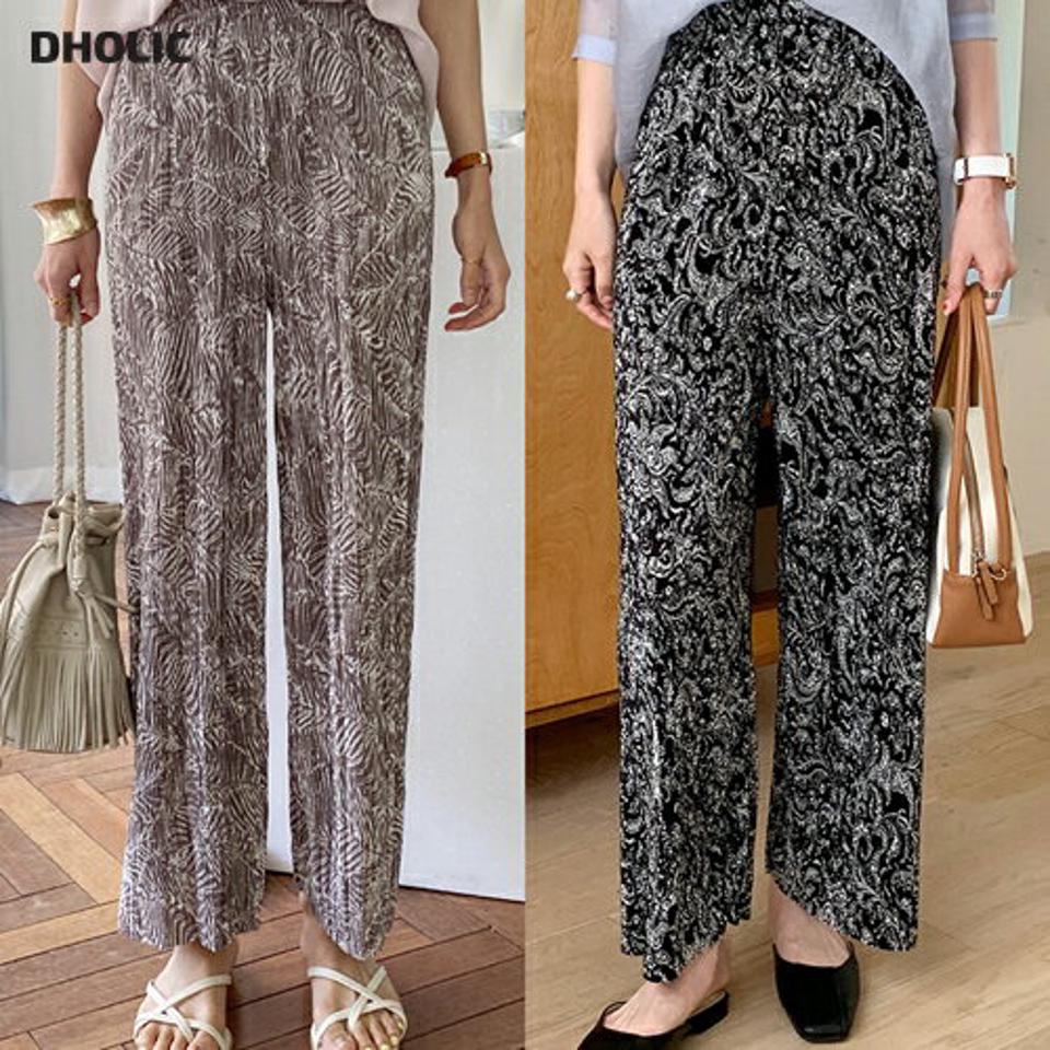 2TYPEパターンプリーツパンツ・全4色・b72200 レディース 【pt】パンツ プリーツ ロング丈 柄 模様 楽ちん ラフ ゆったり 体型カバー ストレート ペイズリー ウエストゴム ワイド 春 夏 カジュアル 韓国ファッション ハイホリHIHOLLI