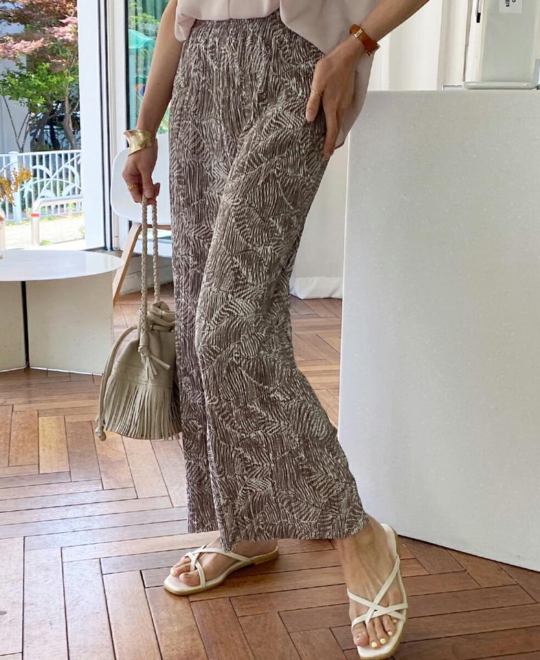 2TYPEパターンプリーツパンツ・全4色・b72200 レディース 【pt】パンツ プリーツ ロング丈 柄 模様 楽ちん ラフ ゆったり 体型カバー ストレート ペイズリー ウエストゴム ワイド 春 夏 カジュアル 韓国ファッション ハイホリHIHOLLI