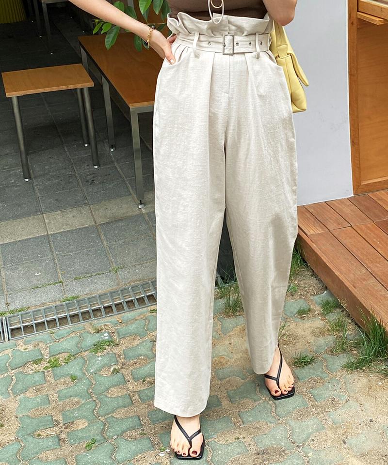 ベルト付ハイウエストスラックス・全2色・t67251 レディース 【pt】パンツ ズボン ロングパンツ ワイドパンツ ハイウエスト スラックス ベルトループ セット ベルト リネン ハイウエスト フルレングス カジュアル 大人 春 夏 韓国ファッション
