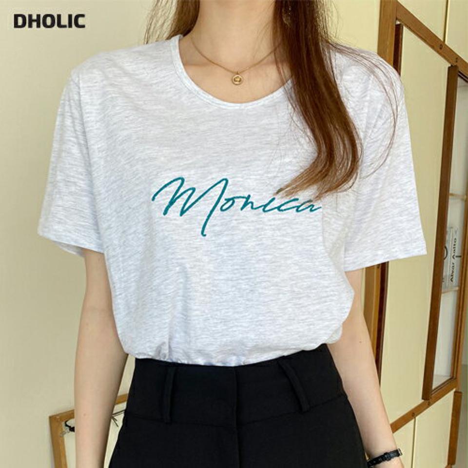 刺繍レタリングTシャツ・全4色・t00663 レディース 【tops】トップス Tシャツ 半袖 柄 模様 レタリング ロゴ ロゴT ラフ 楽ちん ゆったり 刺繍 Uネック ドロップショルダー 綿 コットン 春 夏 カジュアル 韓国ファッション ハイホリHIHOLLI