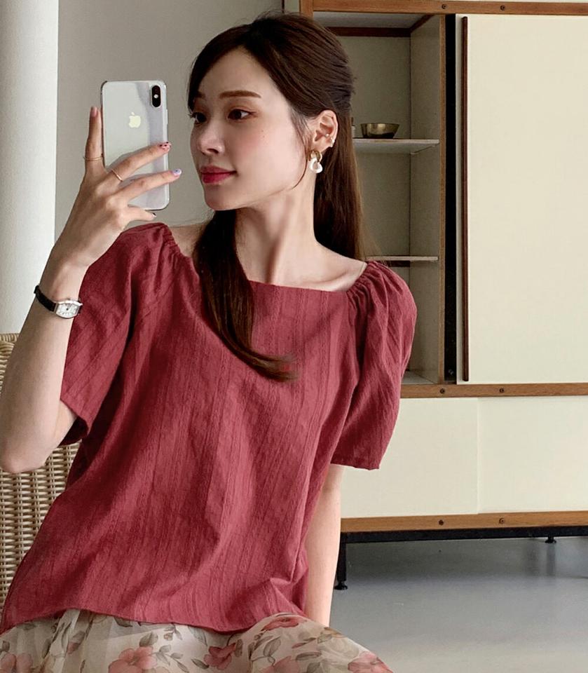 2WAYコットンブラウス・全4色・t00666 レディース 【bl】ブラウス トップス 単色 シンプル 半袖 2WAY コットン 綿 オフショルダー 鎖骨 デコルテ 肌見せ 刺繍 パンチング フレア クロップド丈 黄色 春 夏 韓国ファッション ハイホリHIHOLLI