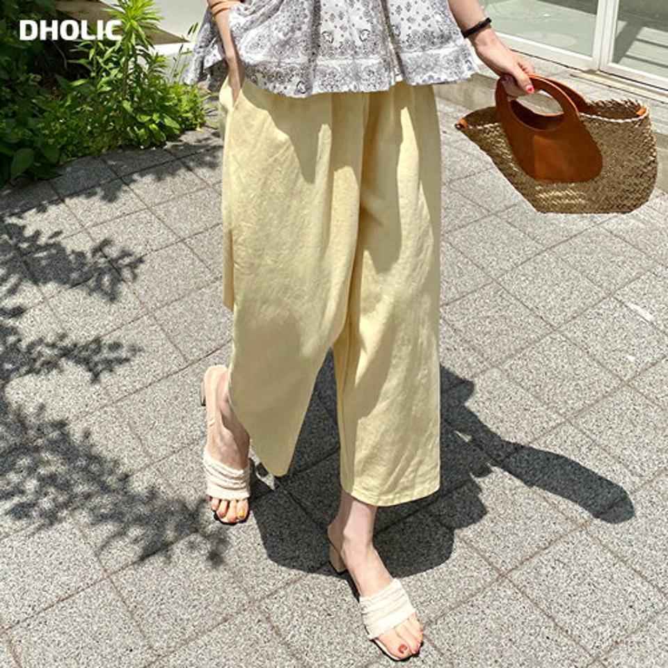 タックテーパードワイドパンツ・全4色・b00686 レディース 【pt】パンツ ロング丈 単色 無地 シンプル ベーシック パステル カラーパンツ タック テーパード ワイド 楽ちん 黄色 体型カバー 綿 コットン カジュアル 韓国ファッション ハイホリHIHOLLI