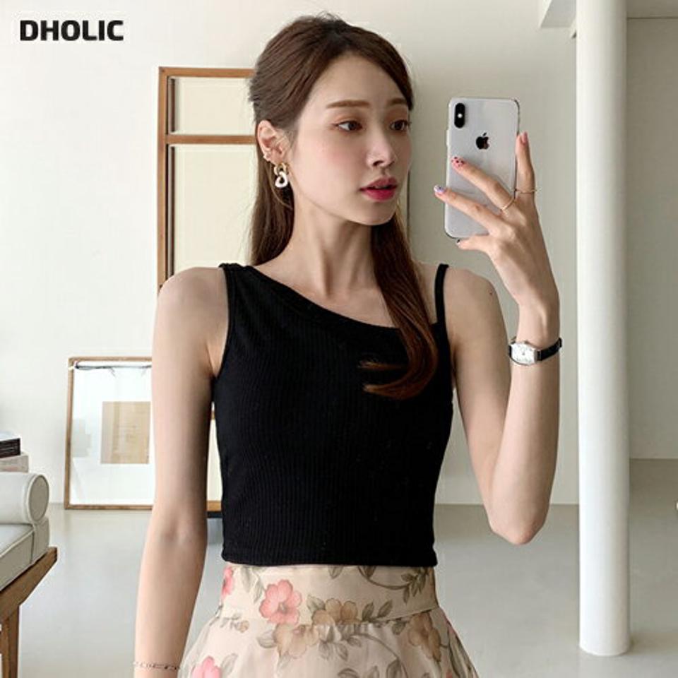 カップアシメリブノースリーブ・全4色・t00693 レディース 【tops】トップス ノースリーブ 単色 無地 ユニーク カップ付き アシメ リブ Vネック 鎖骨 デコルテ クロップド丈 春 夏 カジュアル パステル 大人っぽ 韓国ファッション ハイホリHIHOLLI