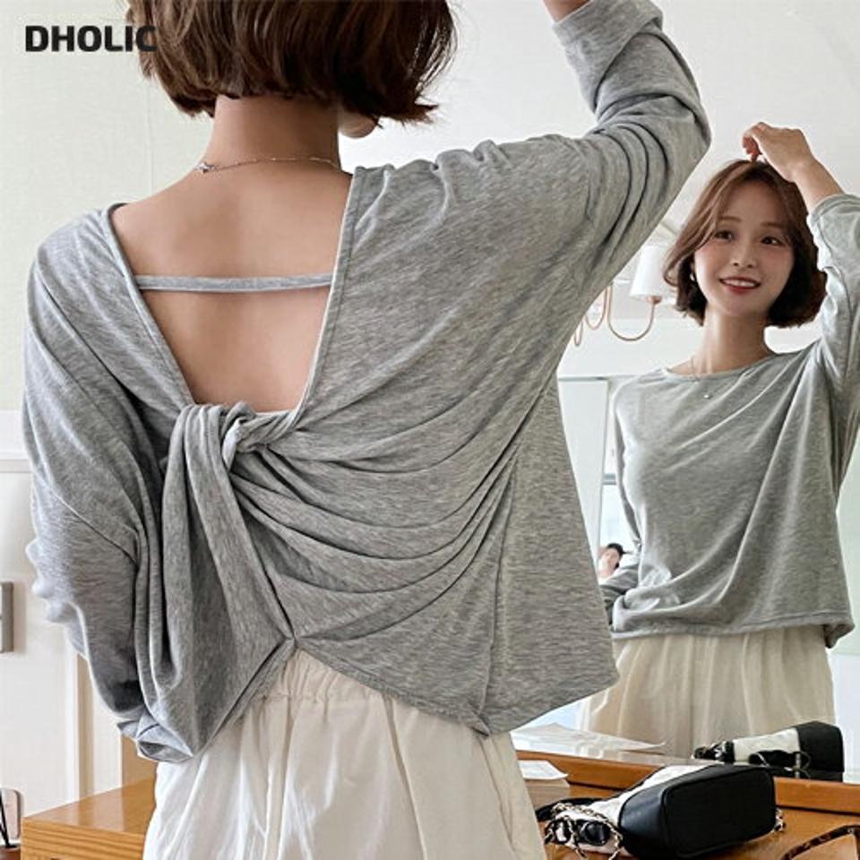 【10%OFF】バックツイストストラップTシャツ・全3色・t67679 レディース 【tops】トップス Tシャツ 長袖 背中見せ ツイスト バックシャン バックコンシャス ストラップ 単色 シンプル カジュアル ラフ ルーズ ゆったり 春 夏 秋 韓国ファッション セール SALE