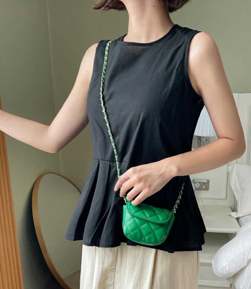 2WAYプリーツヘムリボンノースリーブ・全2色・t67671 レディース 【tops】トップス スリーブレス ノースリーブ りぼん プリーツ フレア 背中見せ ガーリー かわいい 可愛い ブラウス ラウンドネック お腹カバー 春 夏 韓国ファッション