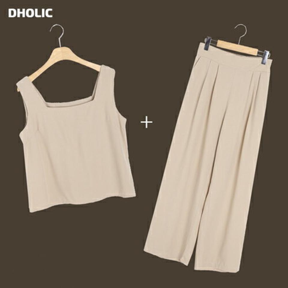 スクエアノースリーブ&ツータックスラックスSET・全2色・b67690 レディース 【pt】セットアップ setup トップス スリーブレス ノースリーブ タンクトップ パンツ スラックス 単色 無地 シンプル カジュアル スクエアネック 春 夏 韓国ファッション