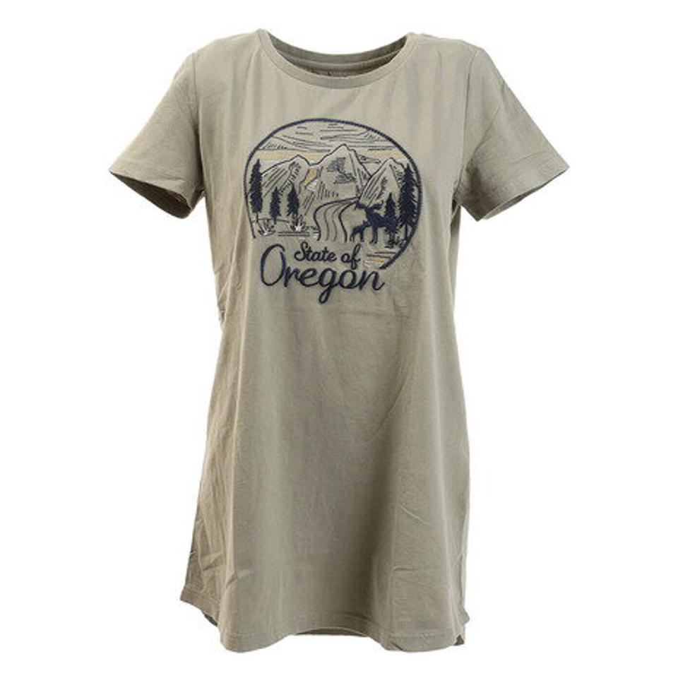 エルケクス(ELKEX) Tシャツ レディース 半袖 ロング丈 EMBROIDERY チュニック 882EK0UK3232KHK カーキ (レディース)