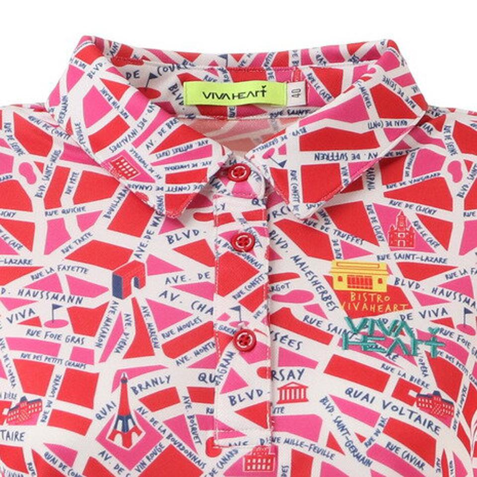 ビバハート(VIVA HEART) ゴルフウェア UVカット Map-プリント フェイスカバー付半袖シャツ 012-24344-063 (レディース)